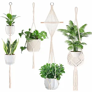 Подвесные кашпо AKONE макраме набор из 4 шт. декор бохо 85-140 см - Фото 1