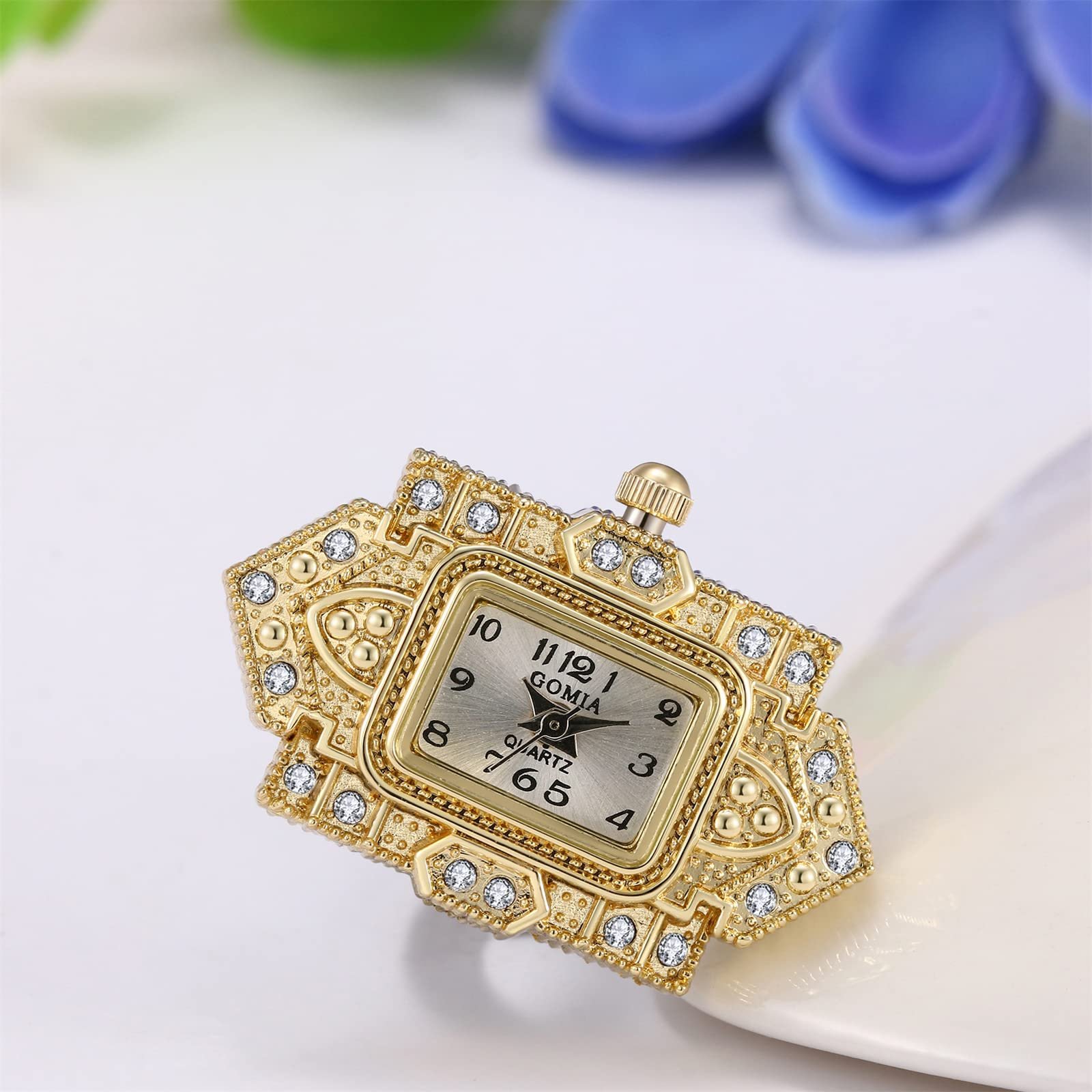 Кольцо-часы Женские JewelryWe Кварцевые Аналоговые Ретро Цветы С резьбой Со стразами Нержавеющая сталь Регулируемые Прямоугольный циферблат Золотой Серебряный, фото №6 Кольцо-часы Женские JewelryWe Кварцевые Аналоговые Ретро Цветы С резьбой Со стразами Нержавеющая сталь Регулируемые Прямоугольный циферблат Золотой Серебряный, фото №6