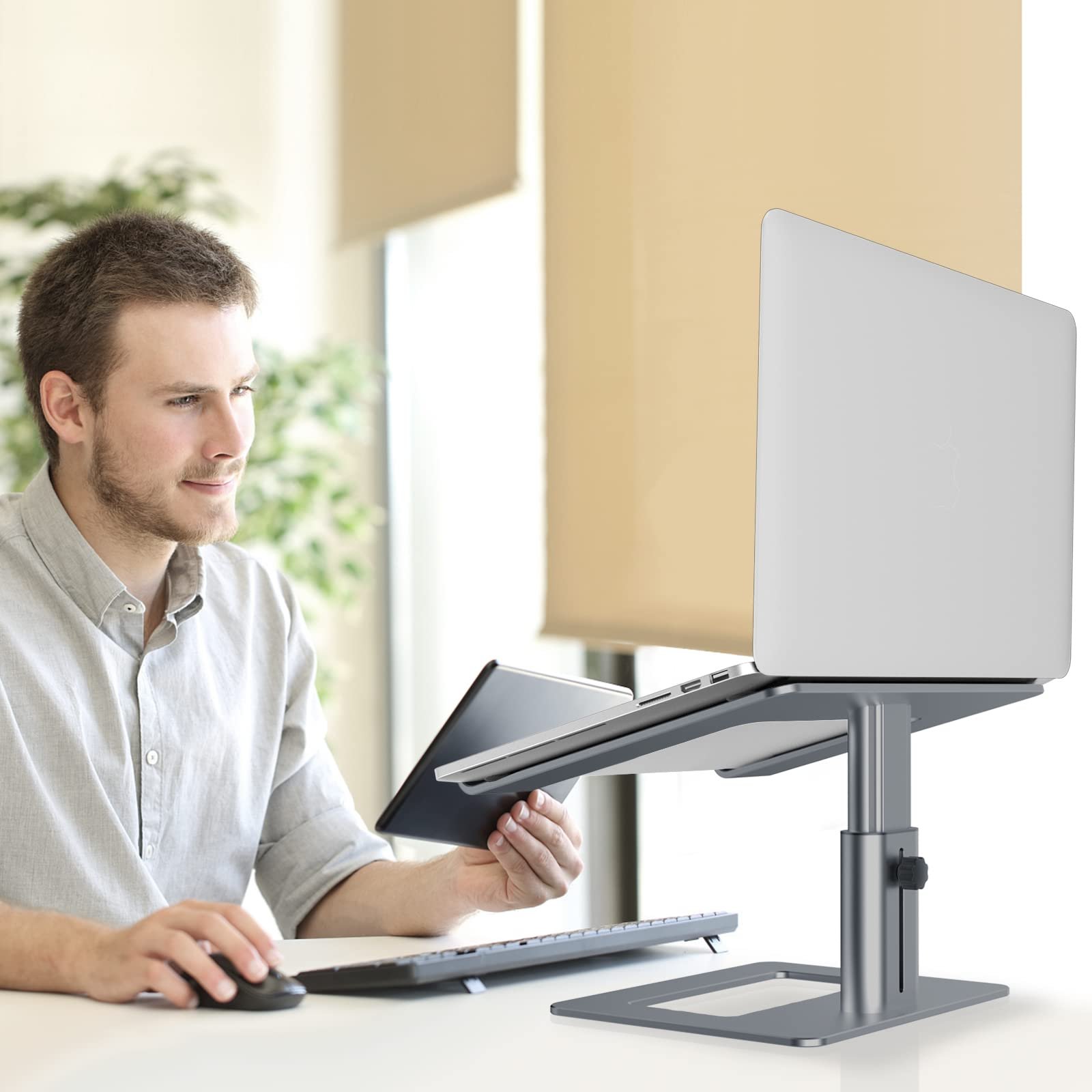 Подставка для ноутбука GOKEDA, эргономичная регулируемая подставка для компьютера, держатель высоты из алюминиевого сплава, совместима с MacBook Air Pro, Dell, HP, Lenovo Samsung (большинство ноутбуков 11-17 дюймов), фото №7 Подставка для ноутбука GOKEDA, эргономичная регулируемая подставка для компьютера, держатель высоты из алюминиевого сплава, совместима с MacBook Air Pro, Dell, HP, Lenovo Samsung (большинство ноутбуков 11-17 дюймов), фото №7