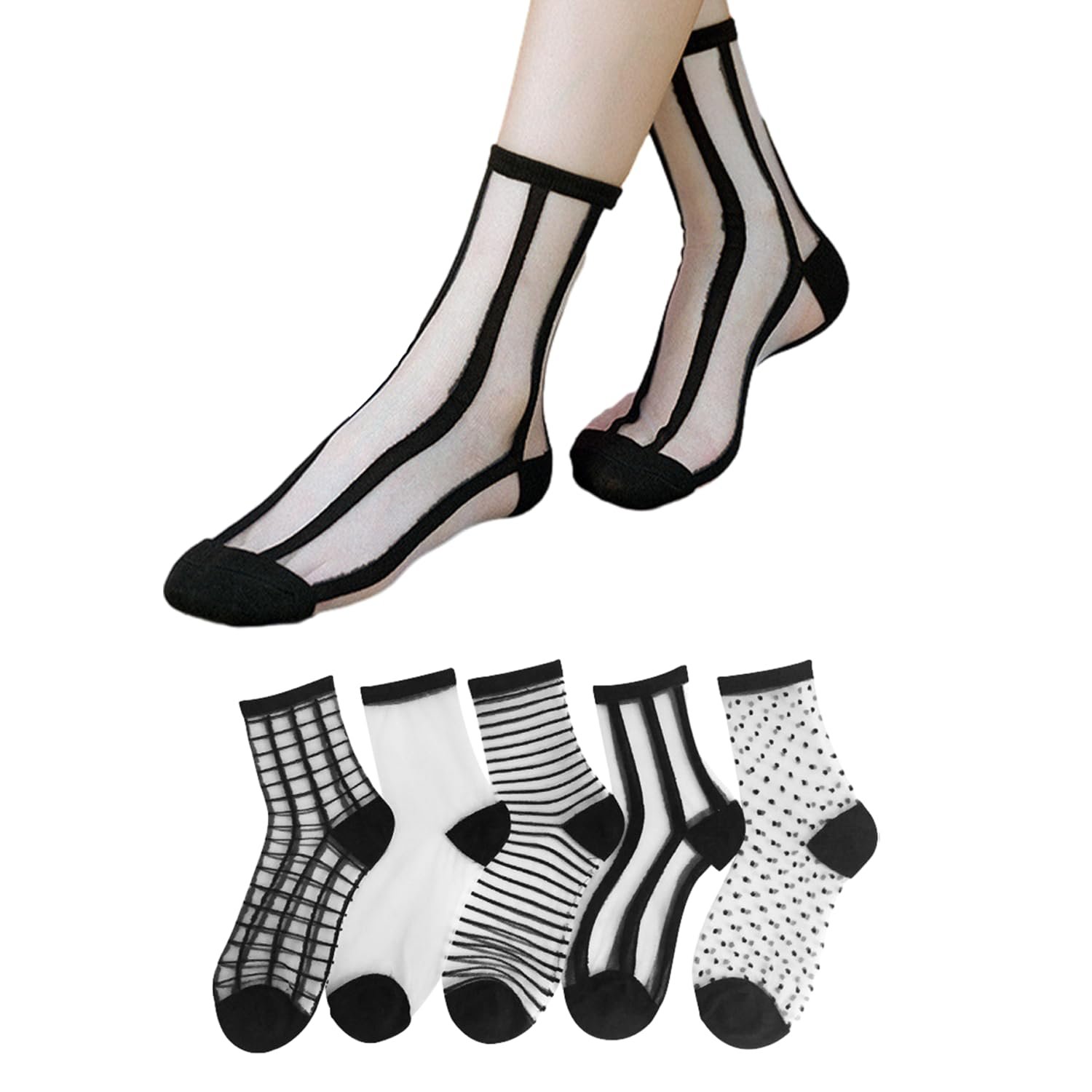 Шкарпетки Прозорі Чорні 5 пар Мереживо, фото №1