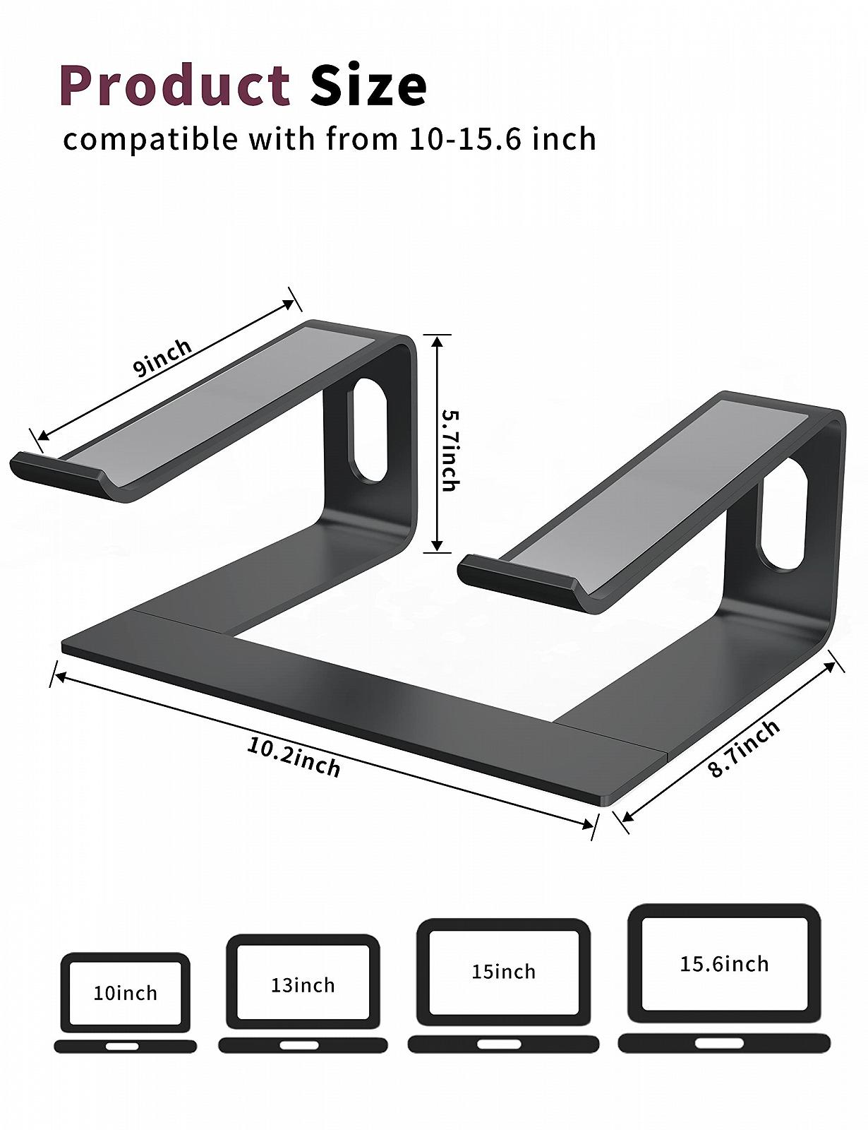 Подставка для ноутбука ALASHI, алюминиевая подставка для компьютера, эргономичная подставка для ноутбука, съемная металлическая подставка для ноутбука, поддержка ноутбуков от 10 до 15,6 дюймов, черная, фото №2
