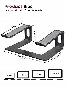 Підставка для ноутбука ALASHI, алюмінієва для комп'ютера, ергономічна, знімна металева, підтримка ноутбуків від 10 до 15,6 дюймів, чорна synthetic.ua - Фото 1