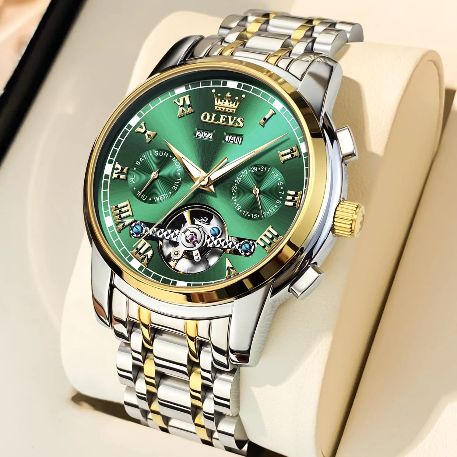 Чоловічий Годинник OLEVS Автоматичний Золотий Чорний Механічний з Турбійоном Календар Водонепроникний, фото №2 Чоловічий Годинник OLEVS Автоматичний Золотий Чорний Механічний з Турбійоном Календар Водонепроникний, фото №2