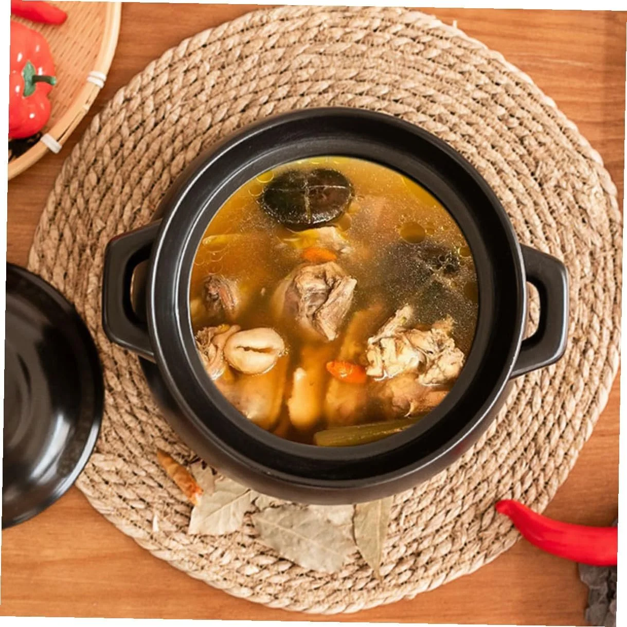 Кастрюля-жаровня керамическая с крышкой жаропрочная черная для газовых плит, фото №8