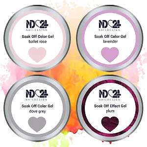 Гель-лак ND24 Premium Bundle Purple Mood Soak Off Collection База Rubber, Верхнее покрытие и Средство для снятия Cream - Высокопигментированный УФ LED Гель-лак - Насыщенный цвет, Стойкий - Легко снимается - 7 шт synthetic.ua - Фото 1