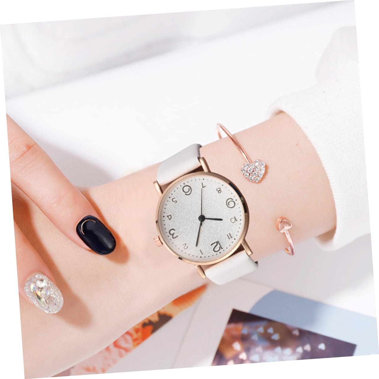 Женские часы WRITWAA 2 шт. Классический ПУ кожаный ремешок Аналоговый кварцевый механизм, фото №5