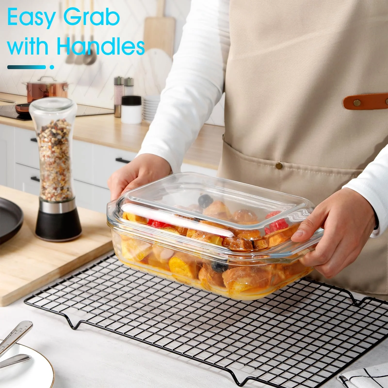 Форма для запекания NUTRIUPS 1.35 L прямоугольная стеклянная с крышкой термостойкая, фото №3