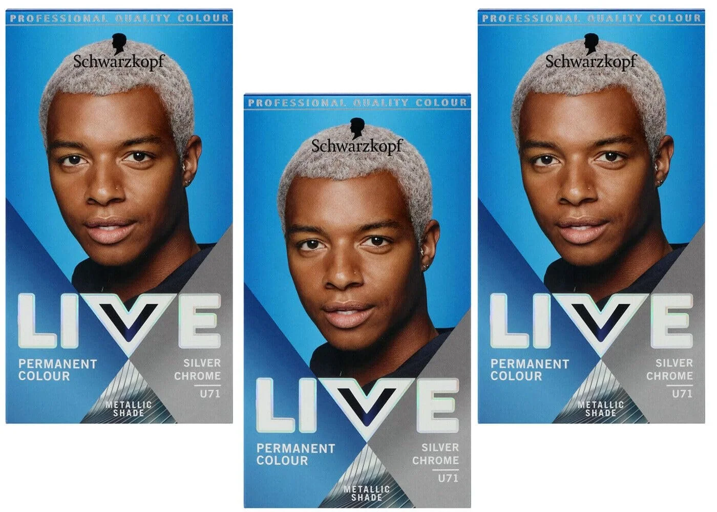 Краска для волос Schwarzkopf Live Men U71 Silver Chrome серебряный хром (3 шт.), фото №1 Краска для волос Schwarzkopf Live Men U71 Silver Chrome серебряный хром (3 шт.), фото №1
