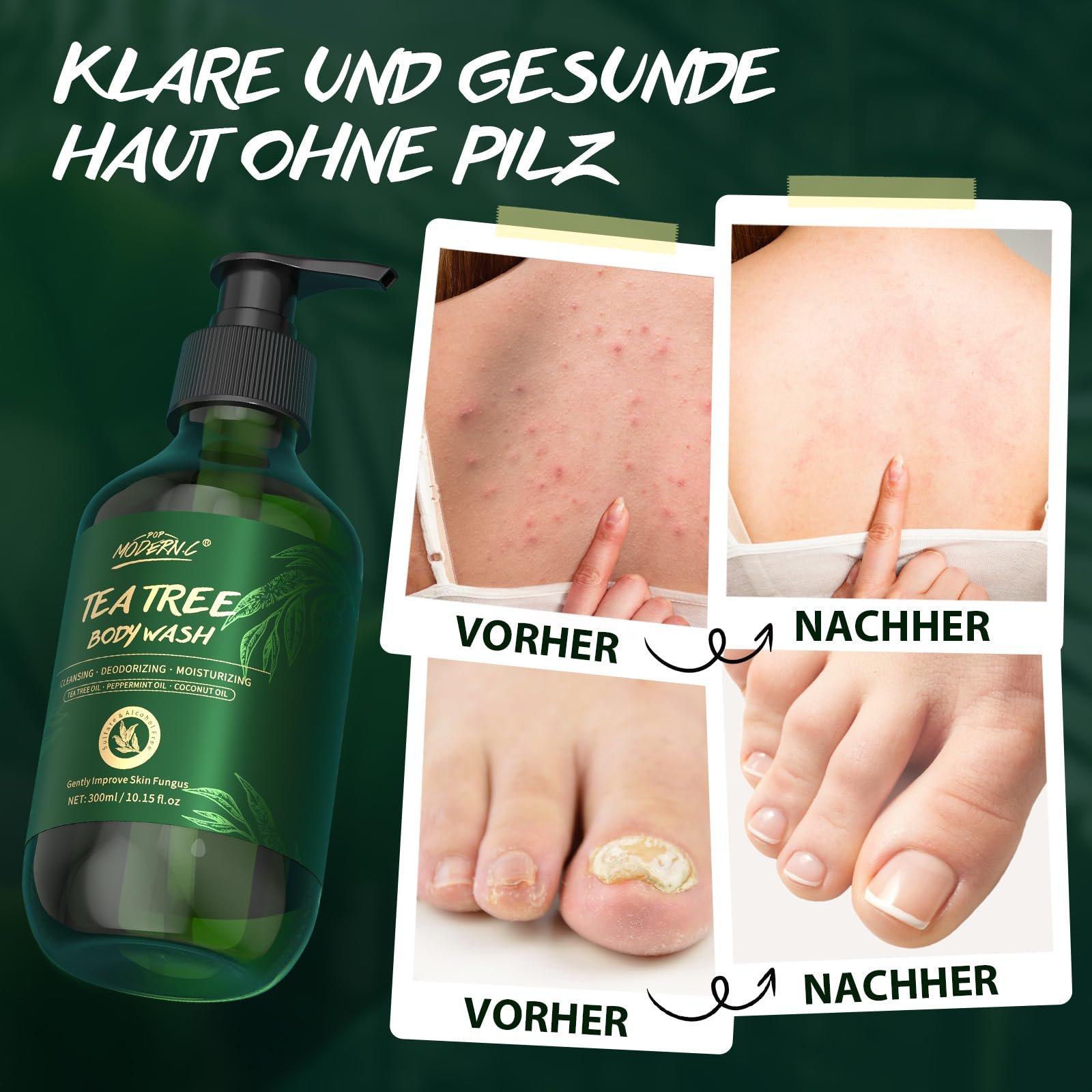 Гель для душу POP MODERN.C Tea Tree протигрибковий з олією м'яти та кокоса з помпою 300 мл, фото №5