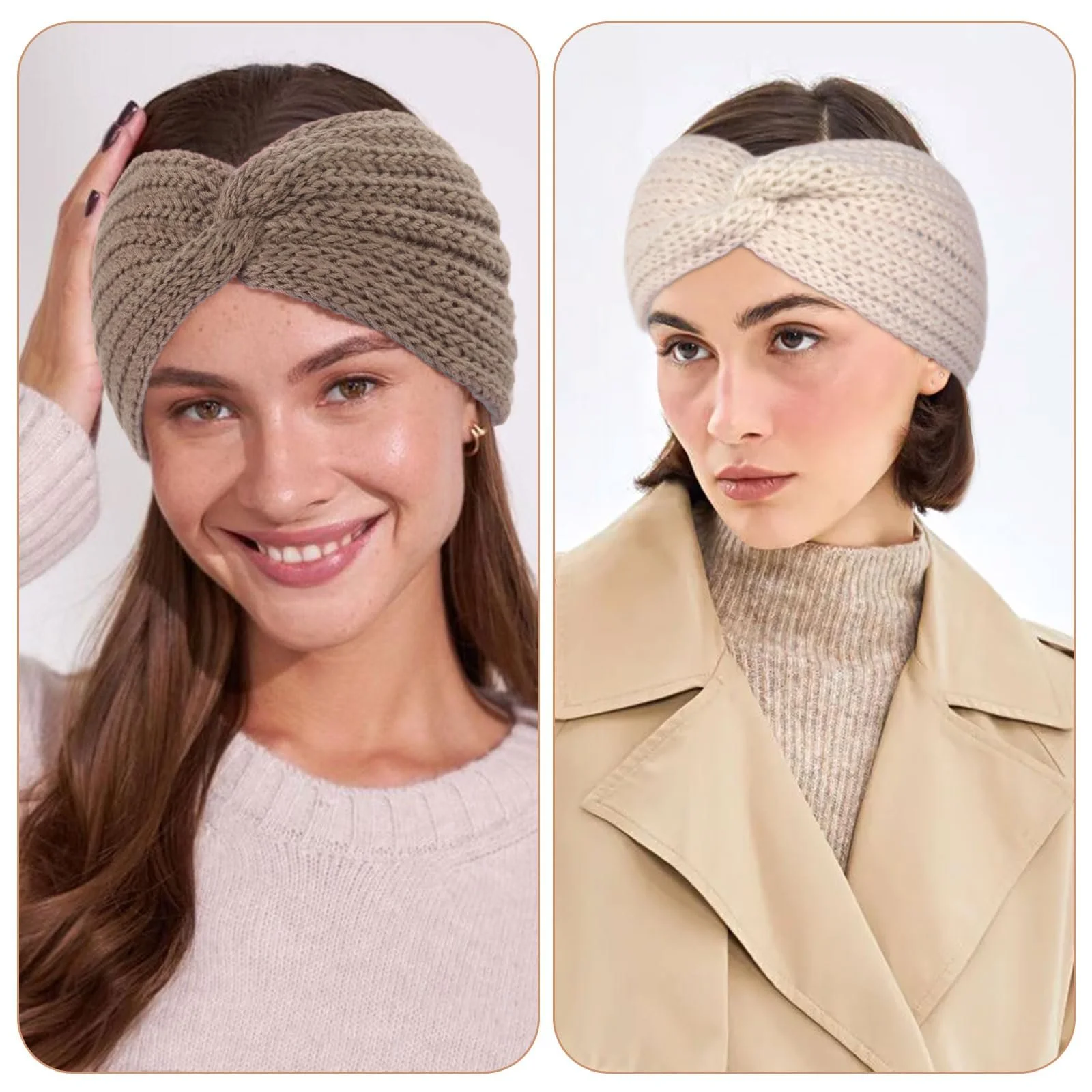 Пов'язка на голову В'язана еластична широка зимова, фото №7