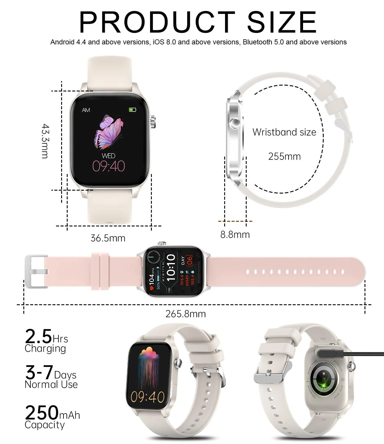 Розумний годинник жіночий 1.85 дюйми, функція телефону, сповіщення, голосовий помічник, фото №7