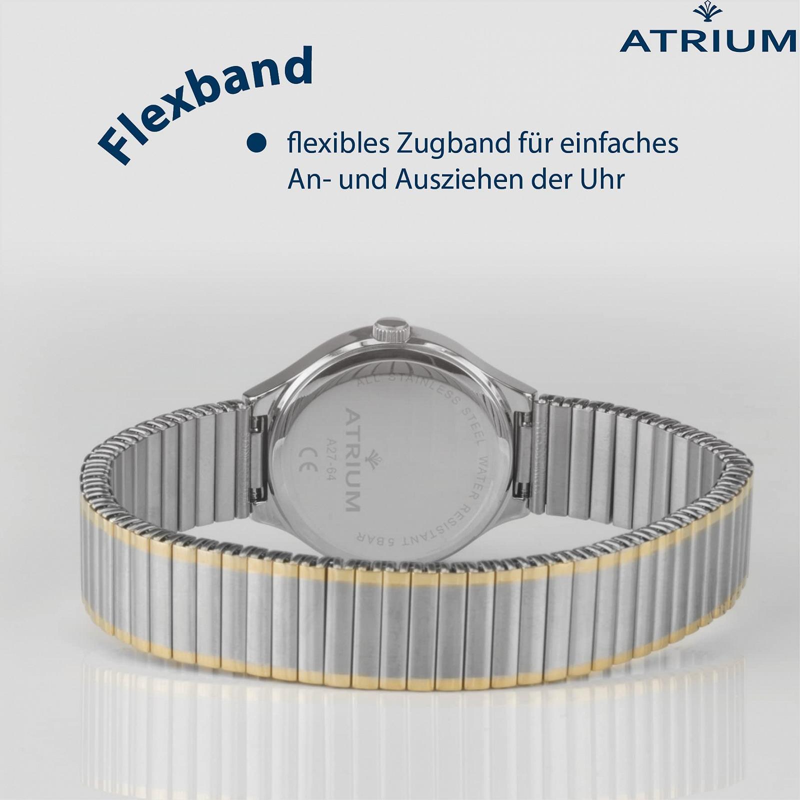 Женские аналоговые кварцевые часы Atrium A27-64, нержавеющая сталь, 5 Bar, дата, люминесцентные стрелки, гибкий браслет, двухцветный, фото №5