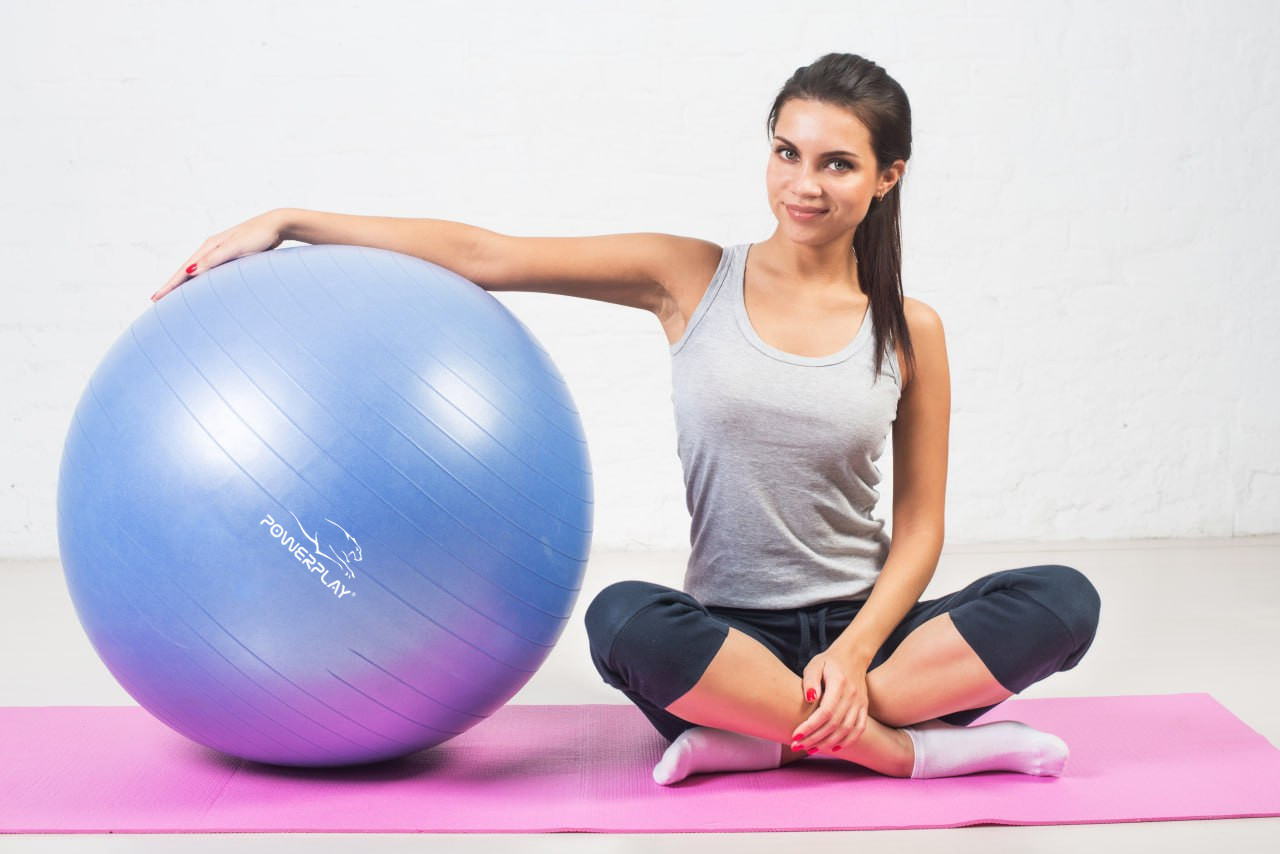 М'яч для фітнесу фітбол PowerPlay 4001 Ø65 cm Gymball Синій помпа, фото №7