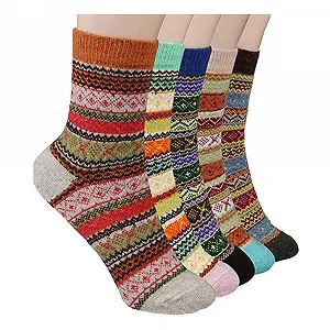 Жіночі зимові вовняні шкарпетки 5 пар багатоколірні - Фото 1