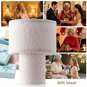 Настільна лампа сучасна з флісовим абажуром металева основа E27 Cream synthetic.ua - Фото 1