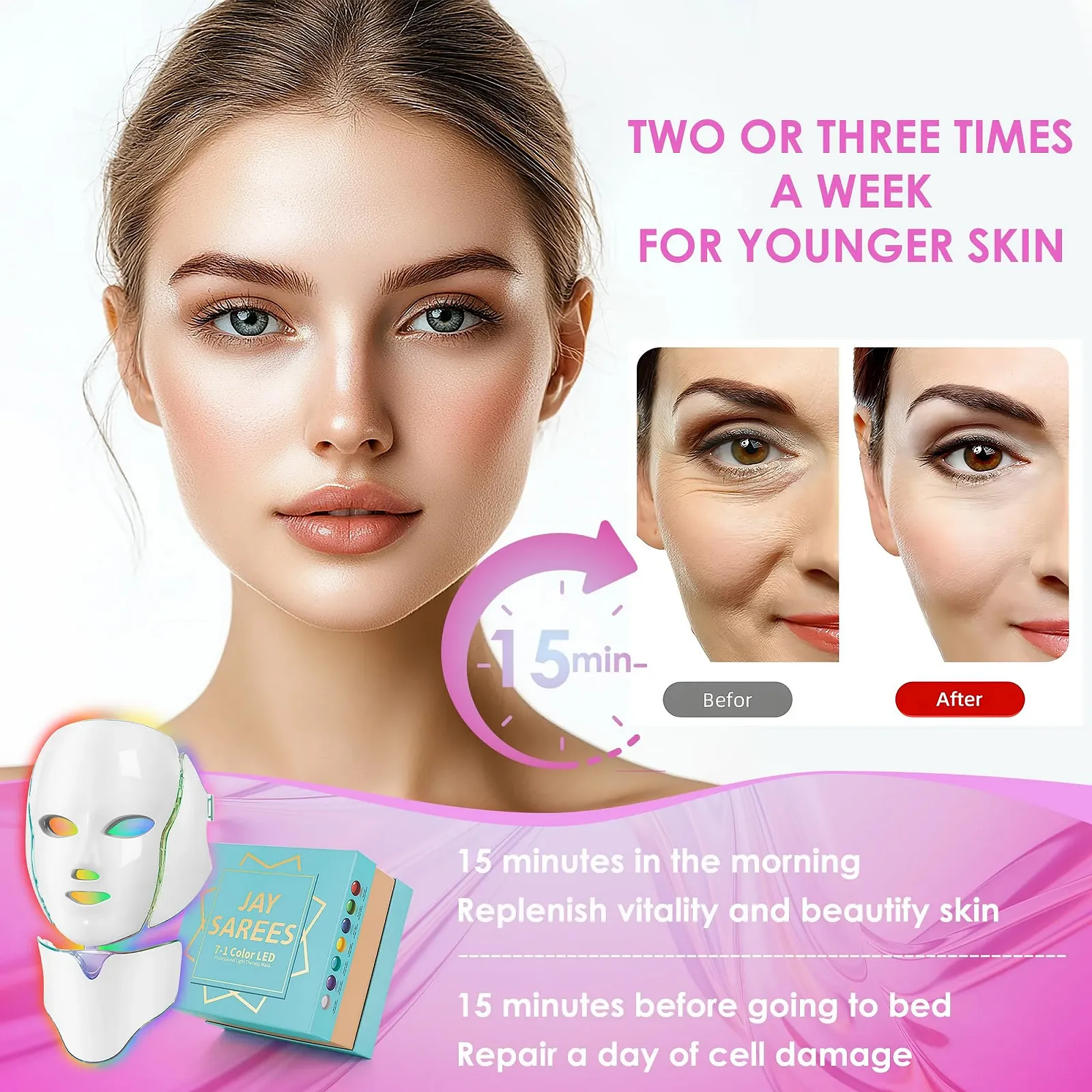 LED Маска для лица JAY SAREES Light-Therapy 7–1 цвета Красный, фото №6 LED Маска для лица JAY SAREES Light-Therapy 7–1 цвета Красный, фото №6