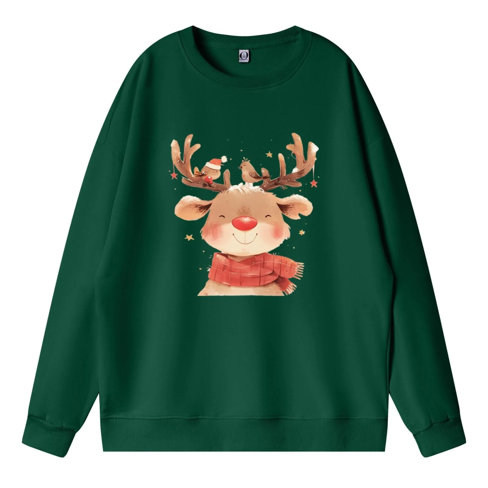 Різдвяний светр PMUAFG з принтом різдвяного лося, жіночий, круглий виріз, довгий рукав, фото №1 Різдвяний светр PMUAFG з принтом різдвяного лося, жіночий, круглий виріз, довгий рукав, фото №1