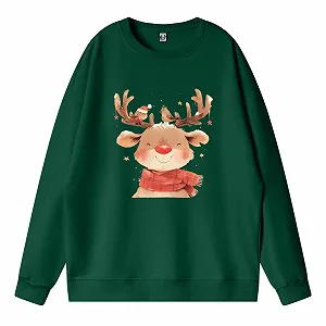 Різдвяний светр PMUAFG з принтом різдвяного лося, жіночий, круглий виріз, довгий рукав - Фото 1