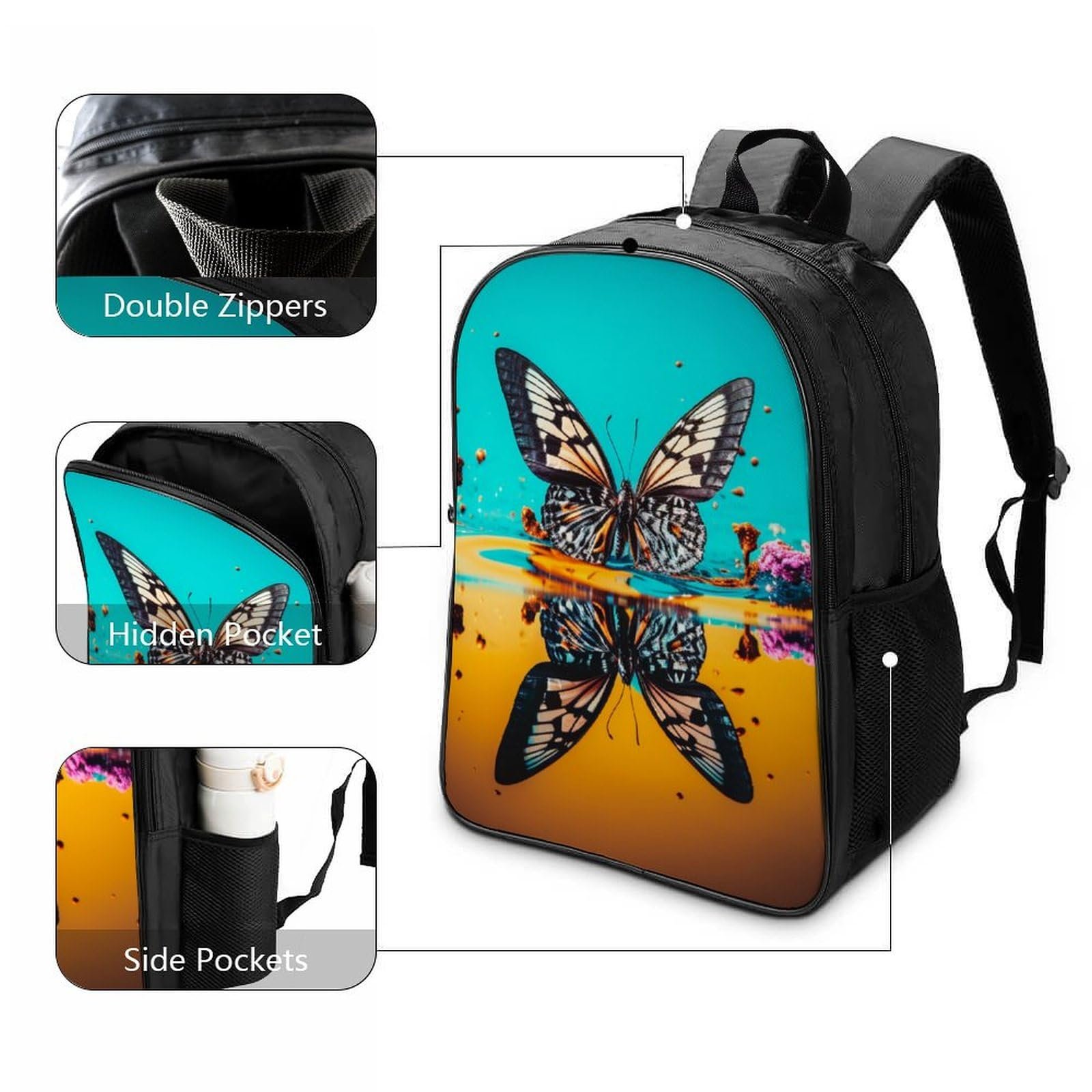 Ранец DPEOANEBN Butterfly 3D, детский, большой, с карманами, школьный, подарки к школе, 40x28x16 см, фото №3