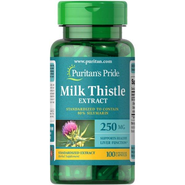 Экстракт расторопши Puritan's Pride Milk Thistle Standardized 250 mg Silymarin 100 caps, фото №1
