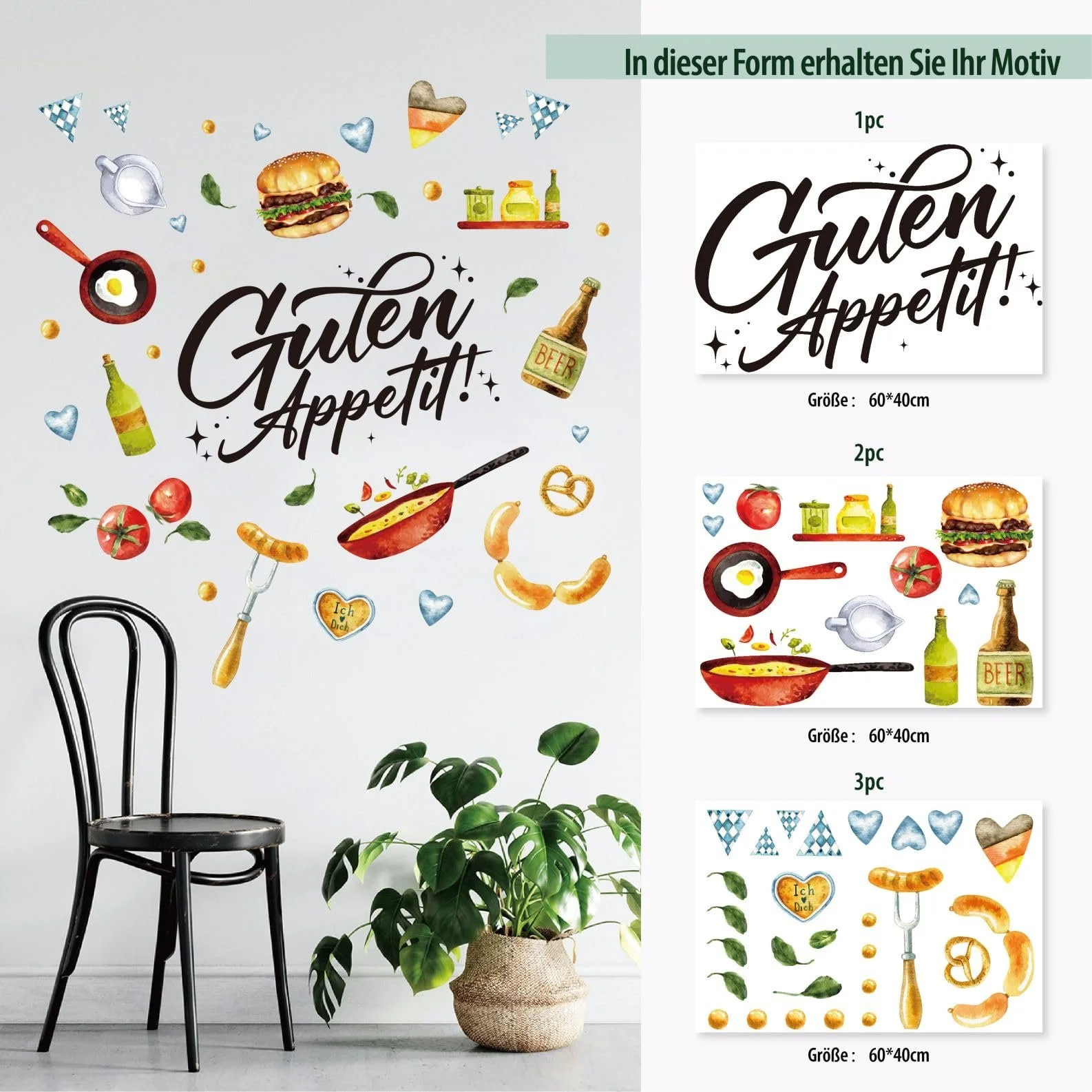 Наклейки на стену Набор 40 шт. Kitchen Bon Appetit Sausage Bread 60 x 40 см, фото №4