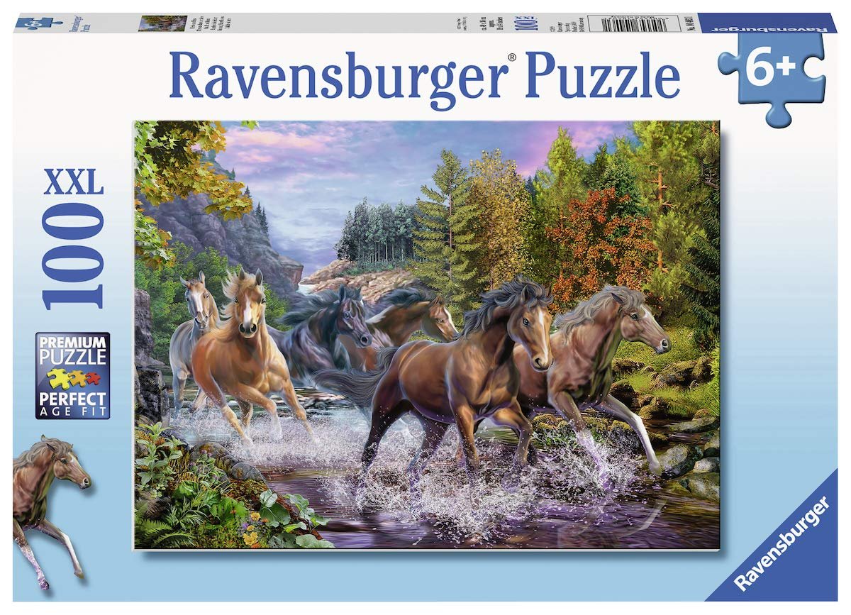 Пазл Ravensburger Rushing River Horses XXL 100 элементов, фото №1 Пазл Ravensburger Rushing River Horses XXL 100 элементов, фото №1