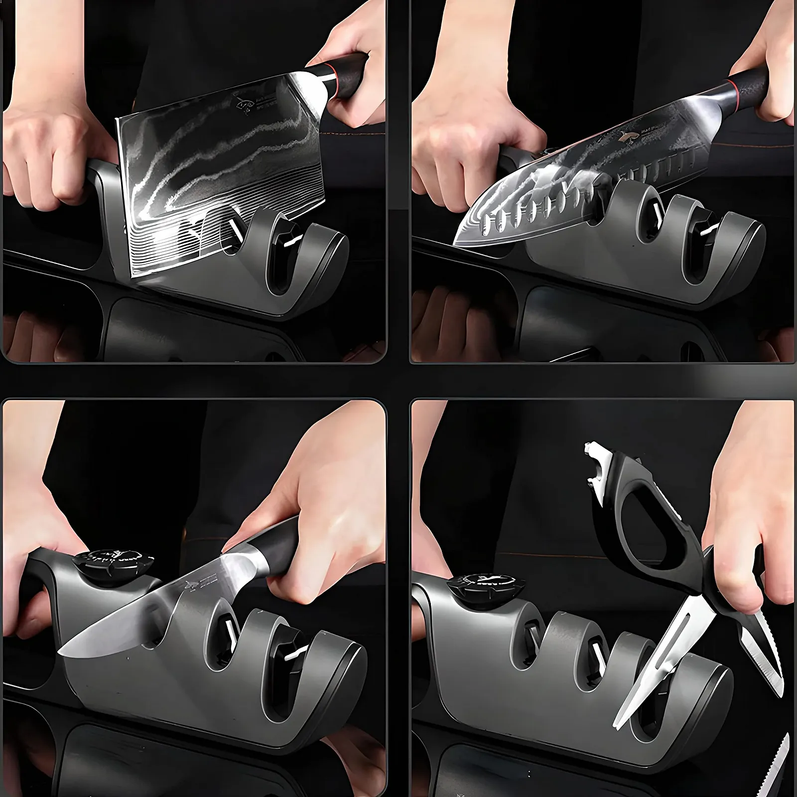 Ручне точило для ножів Retoo 3-ступінчасте для ножиць з регульованим кутом Чорне, фото №8 Ручне точило для ножів Retoo 3-ступінчасте для ножиць з регульованим кутом Чорне, фото №8