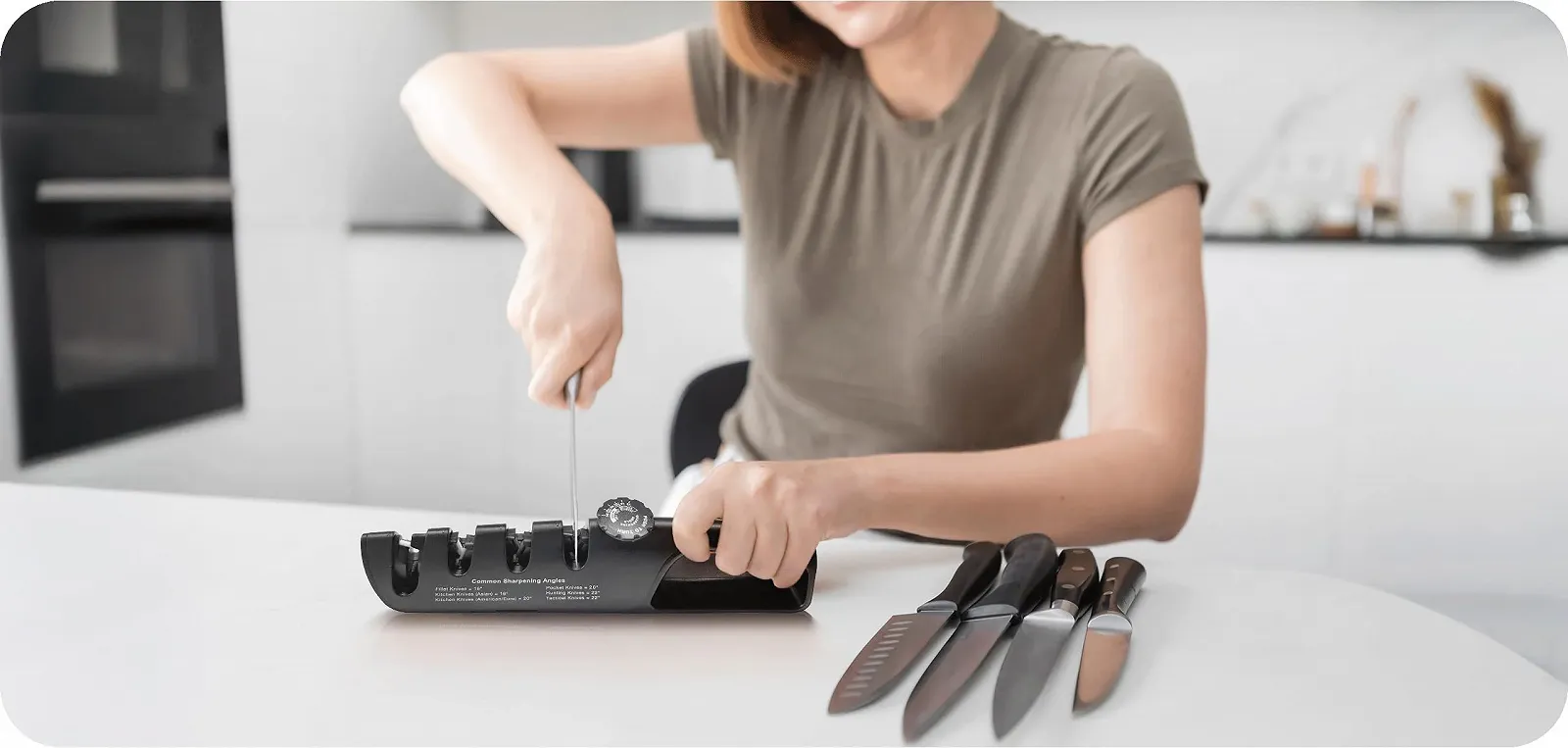 Точилка для ножів KRUMAD 3-рівнева Регульований кут Вольфрамова сталь та кераміка, фото №7