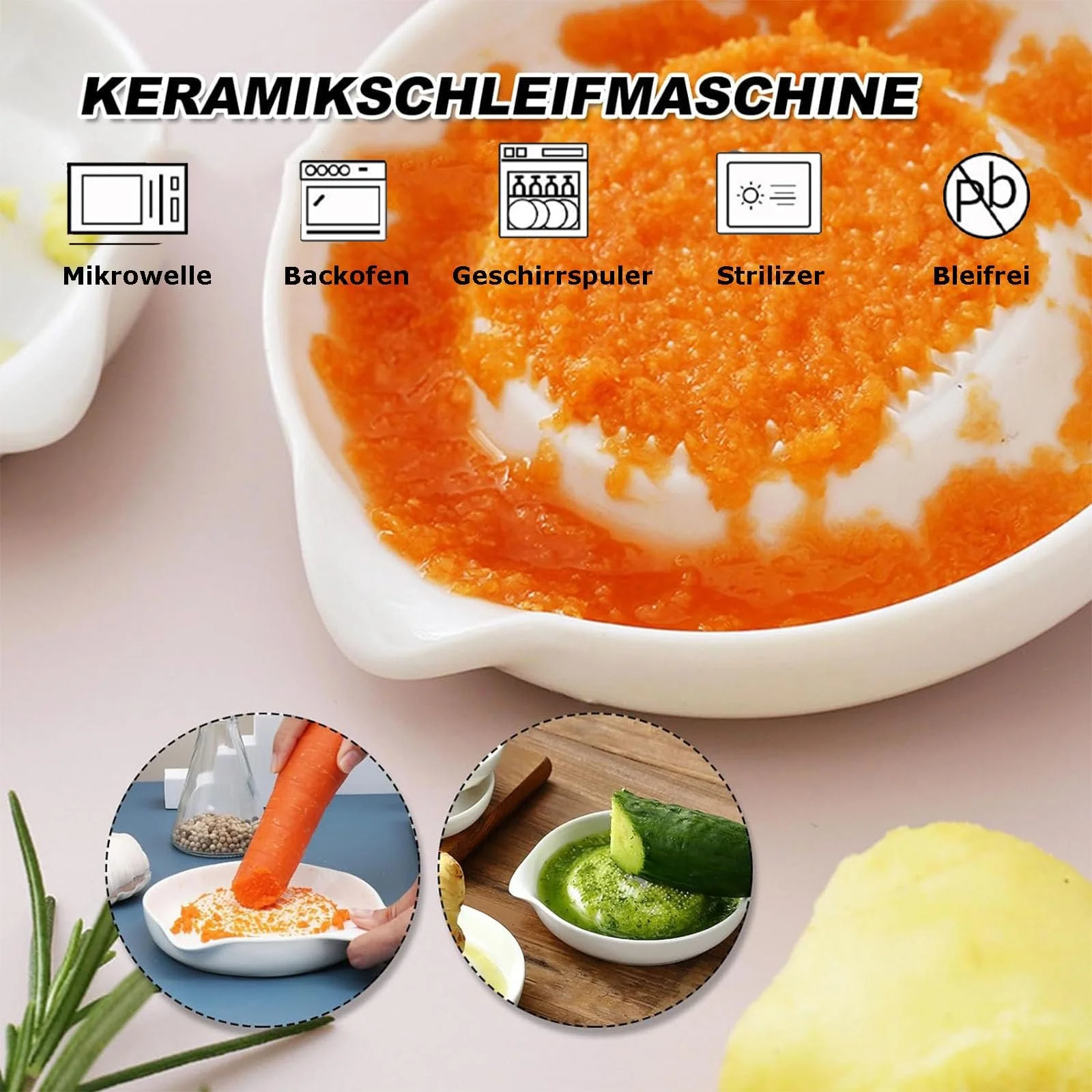 Терка керамічна для овочів, фруктів, імбиру, часнику, кругла порцелянова терка з щіткою для сімейної кухні, фото №8