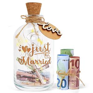 Копилка Свадебный подарок Бутылка Light Bottle для невесты и жениха, светодиодная "Just Married" - Фото 1