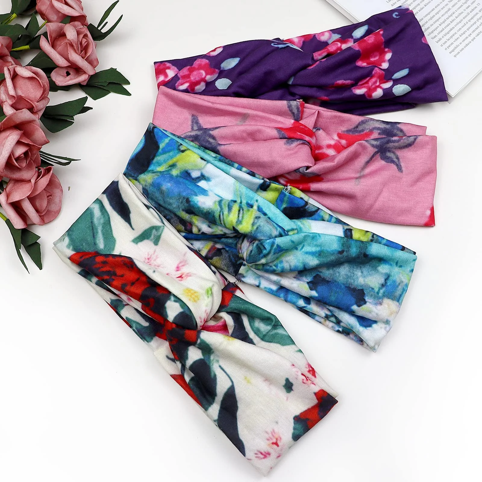 Пов'язка на голову Kavya Boho, еластична, м'яка, богемна, квітковий візерунок, фото №5