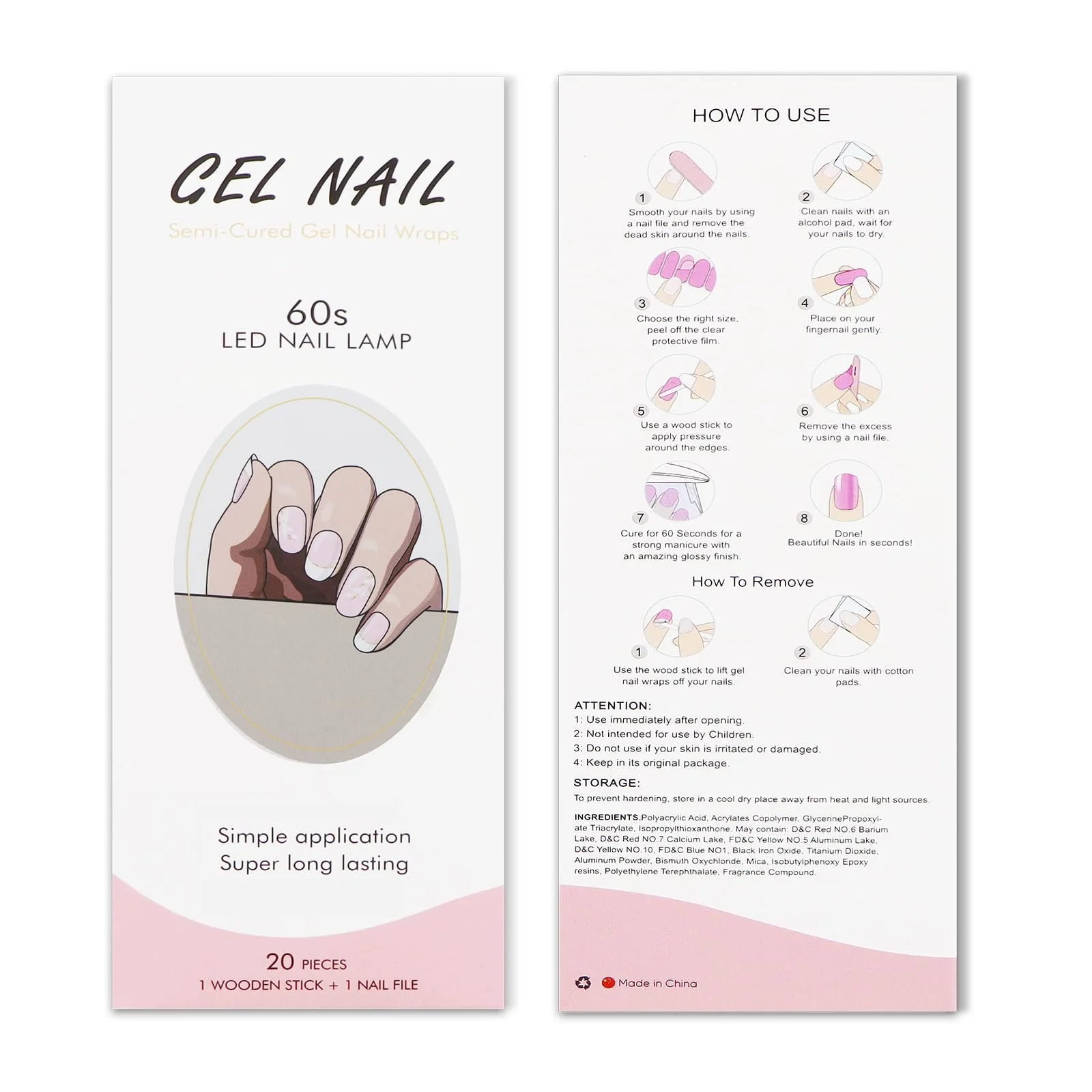 Гелевые полоски для ногтей JMEOWIO Nail Foil UV Hardening White Leaves with French Tip 20 штук, фото №7