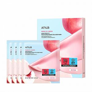 Маска для лица ANUA Peach 70 Niacin Brightening Collagen, ночная маска для стеклянной кожи, ниацинамид, коллагеновая маска для лица, эластичность, сияние с увлажнением, натуральный цвет, корейский уход за кожей, 38 г/4 шт - Фото 1