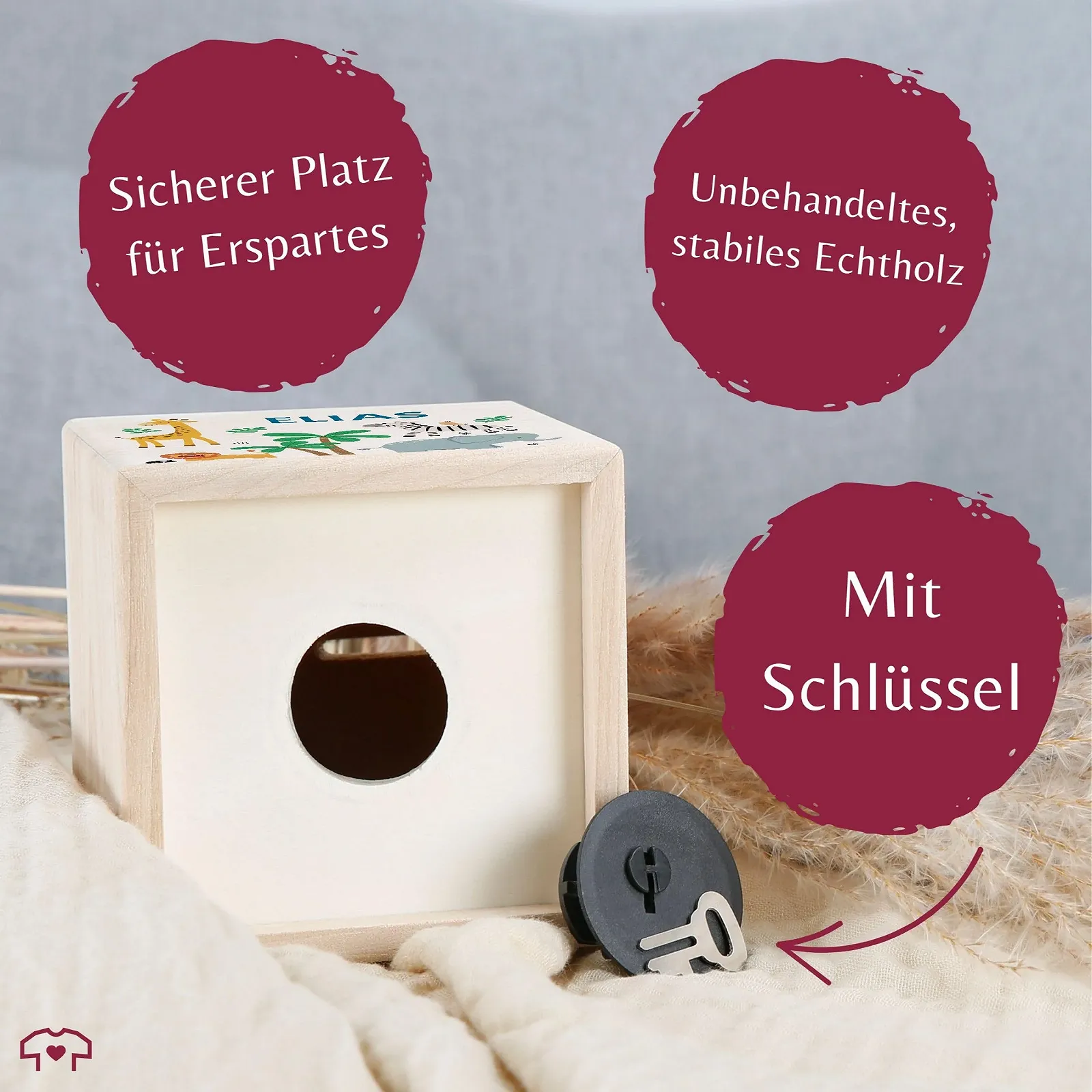 Скарбничка дерев'яна Animals Zoo з замком та ключем, фото №4