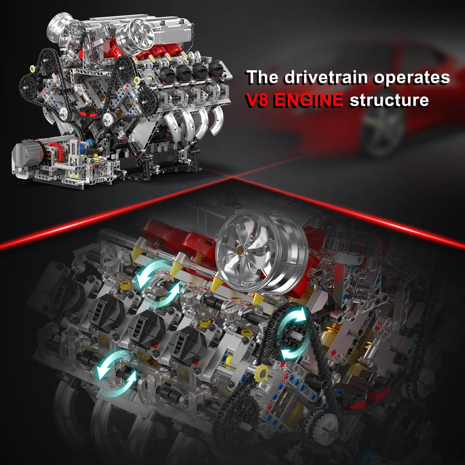 Конструктор Двигатель V8 Mould King Technik 10219 2718 деталей, фото №3