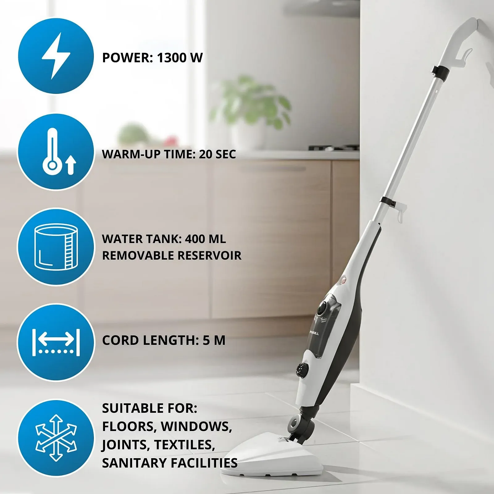 Парова швабра та ручний пароочисник Powell 12-в-1 1300 Вт, фото №9 Парова швабра та ручний пароочисник Powell 12-в-1 1300 Вт, фото №9