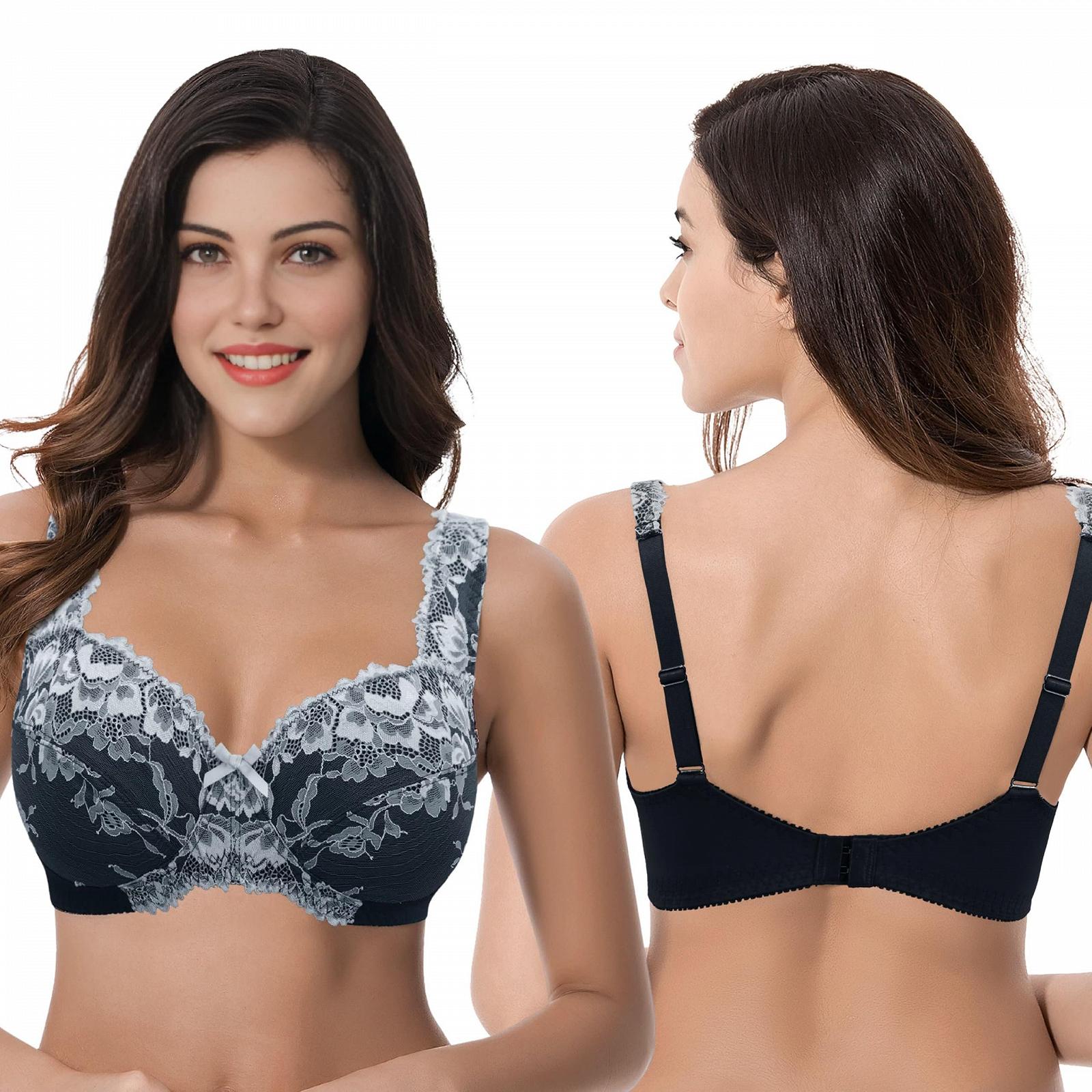 Мереживний бюстгальтер Curve Muse Plus Size Без підкладки, без кісточок, 75D 2 шт. Чорний, червоний, фото №3 Мереживний бюстгальтер Curve Muse Plus Size Без підкладки, без кісточок, 75D 2 шт. Чорний, червоний, фото №3