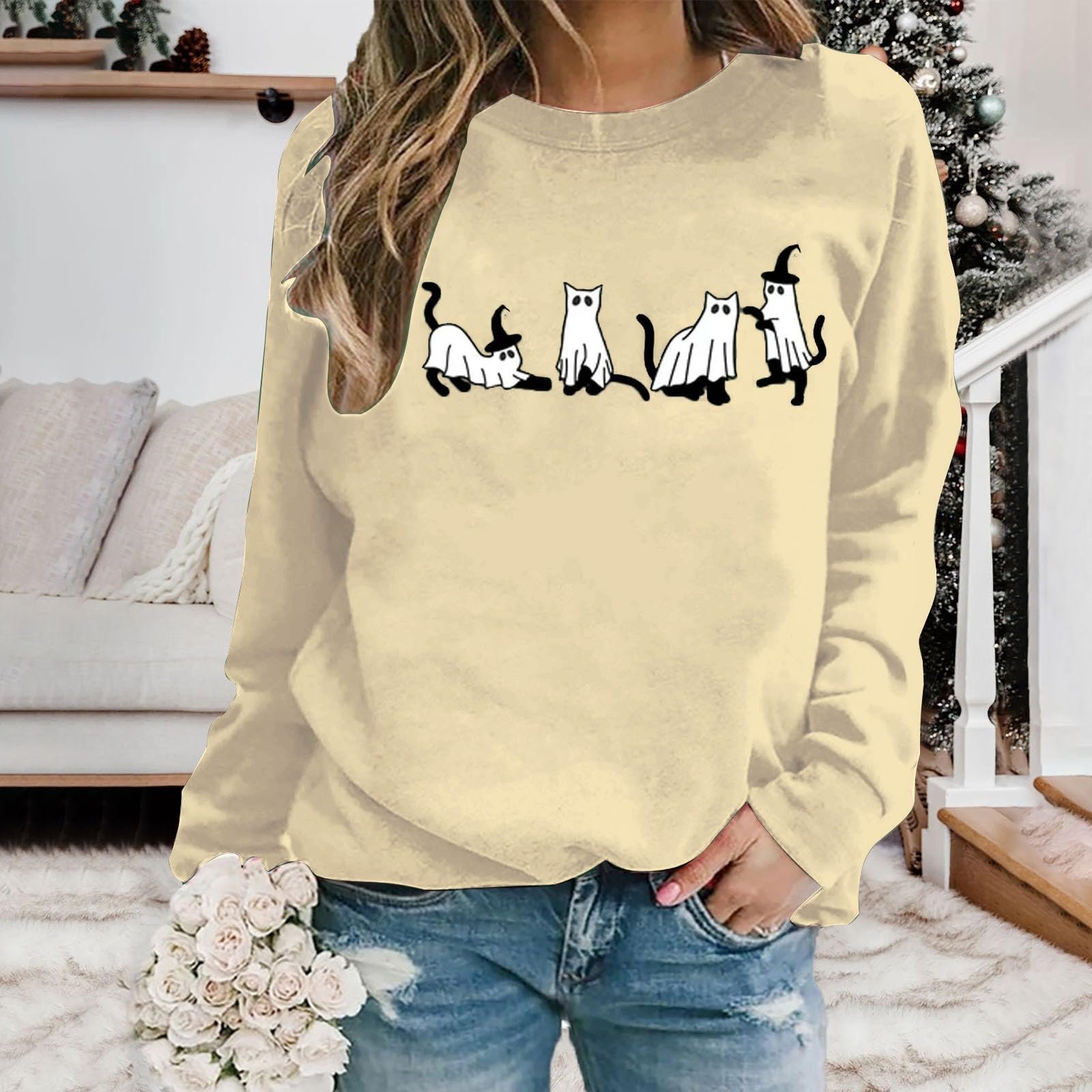 Свободный Женский Свитшот Lässiges Katzen-Sweatshirt, фото №3 Свободный Женский Свитшот Lässiges Katzen-Sweatshirt, фото №3