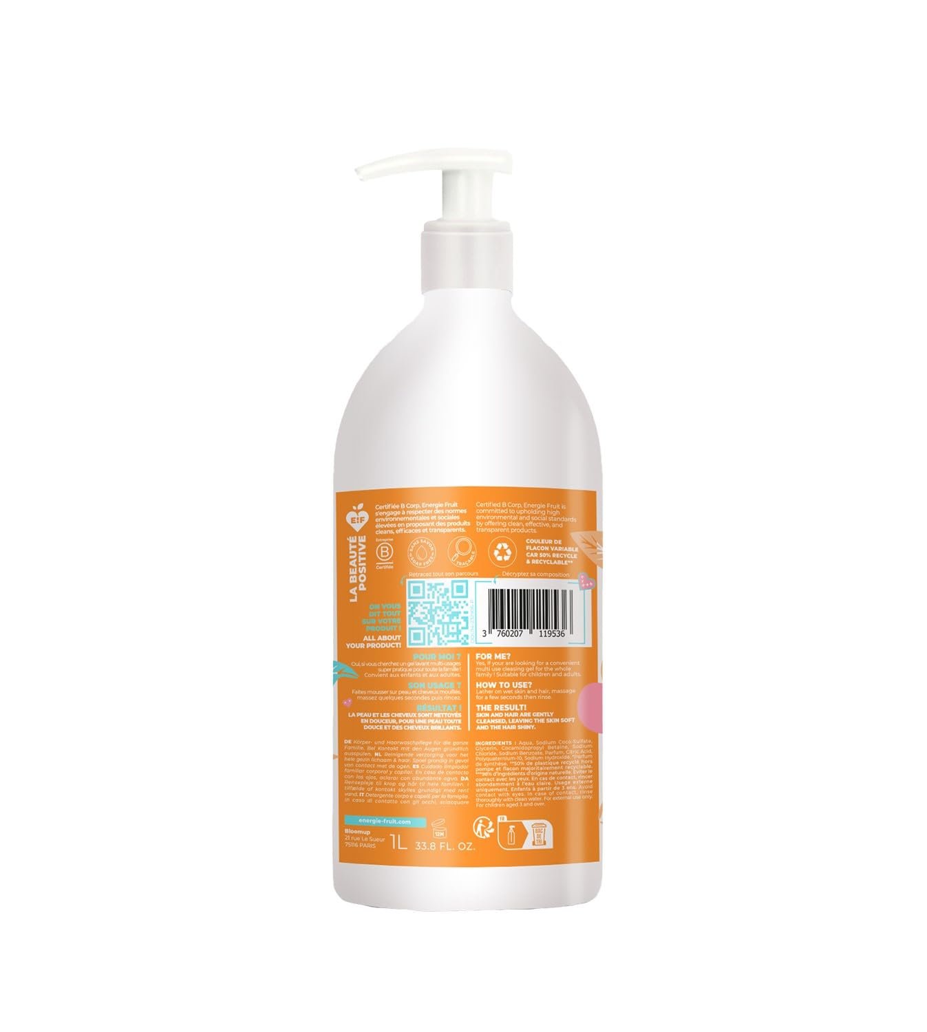 Гель для душа и шампунь Energie Fruit Gentle Wash Care Абрикос 1000 мл, фото №3