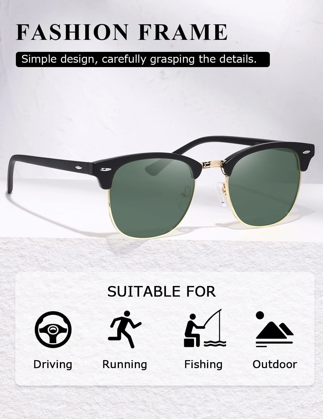 Поляризовані сонцезахисні окуляри Kimorn AE0550 Унісекс, Ретро напівбезобідкова оправа, Класичні окуляри, фото №3