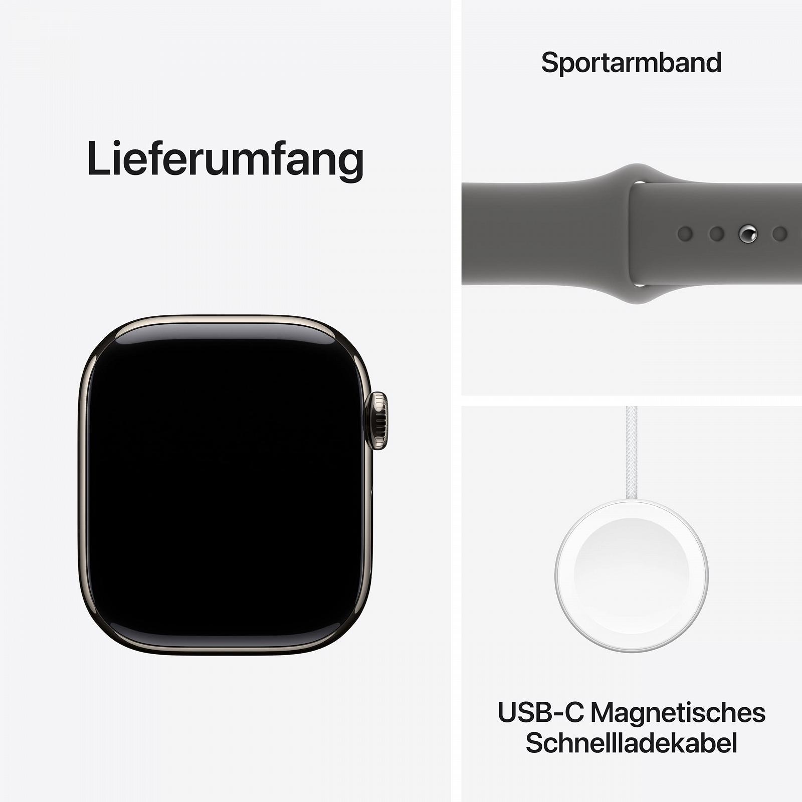 Смарт-годинник Apple Series 10 (GPS + Cellular, 42 мм) Титановий корпус Натуральний Спортивний ремінець Кам'яно-сірий, фото №6