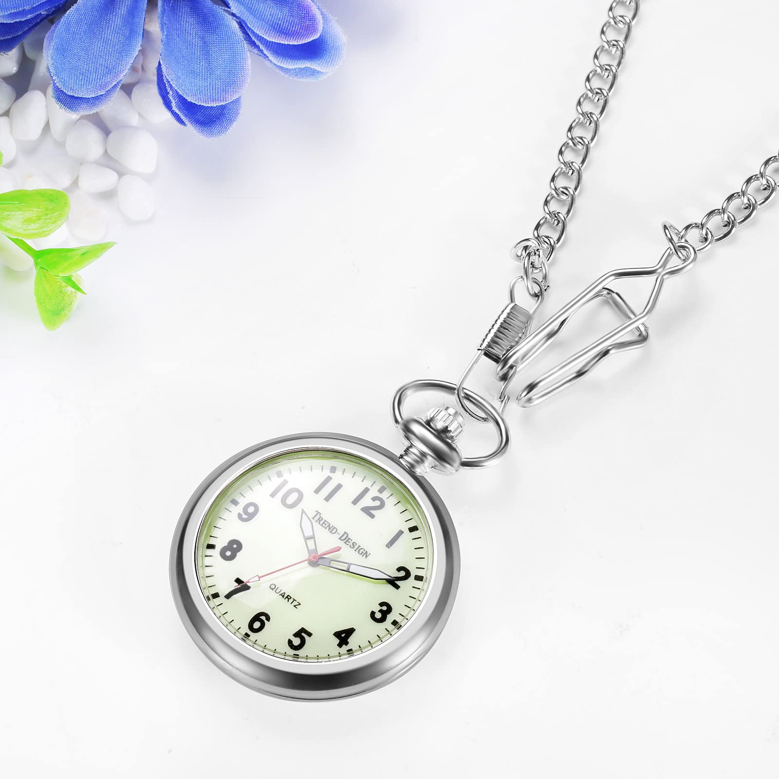 Часы JewelryWe Quartz Taschenuhr Классический Зеленый Leuchtendes Zifferblatt Аналоговый Серебристый, фото №4