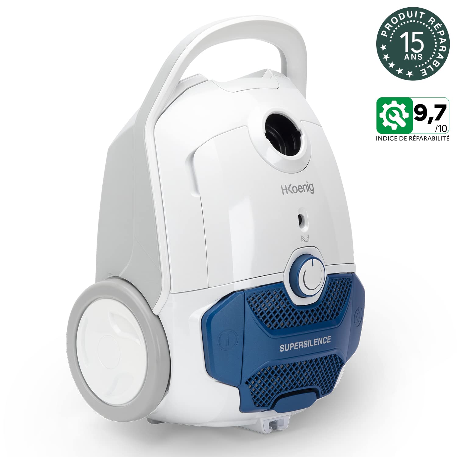 Пилосос h.koenig AXO800 3L High Performance AAAA з мішком Фільтр HEPA H12 Низький рівень шуму 68 дБ Білий/Синій, фото №2