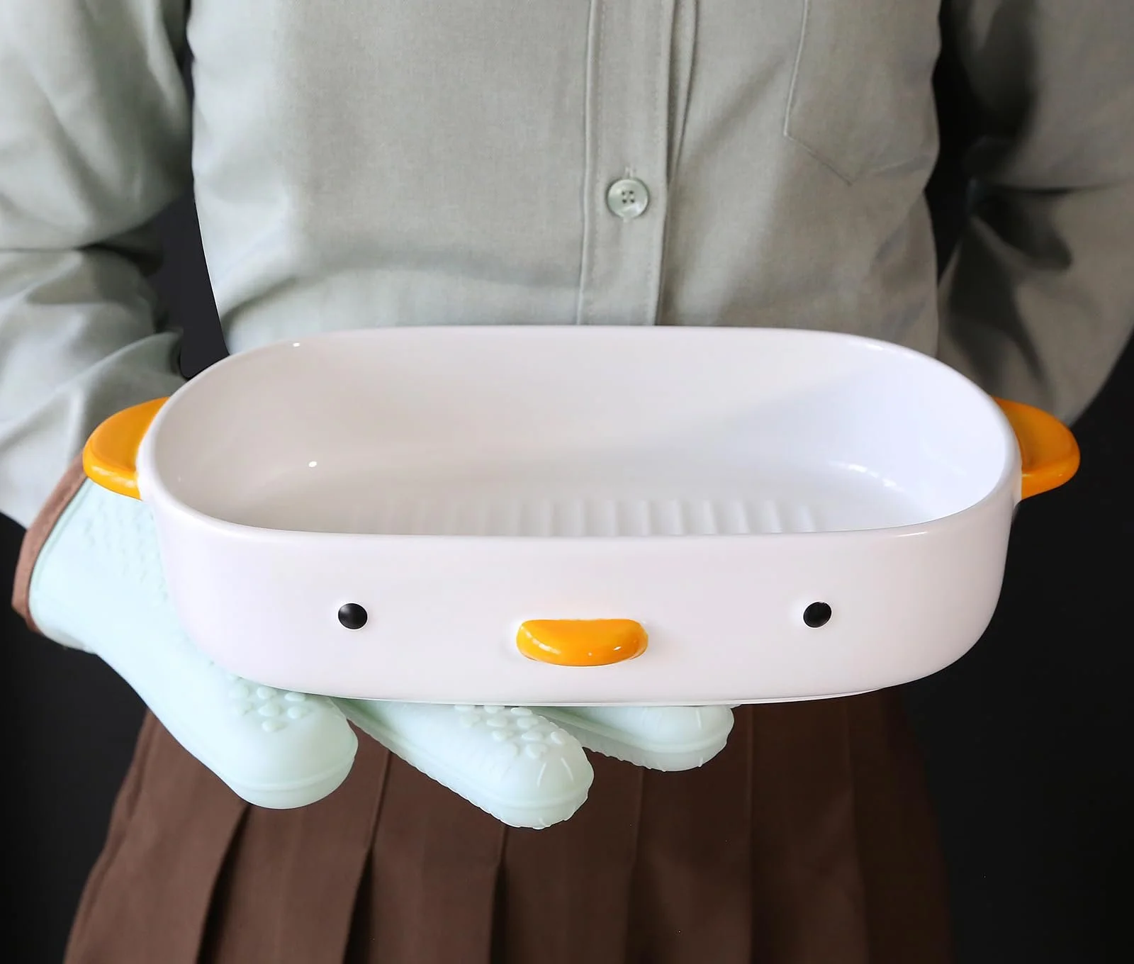 Форма для запікання у формі качки керамічна 7x10 дюймів з ручками біла, фото №3