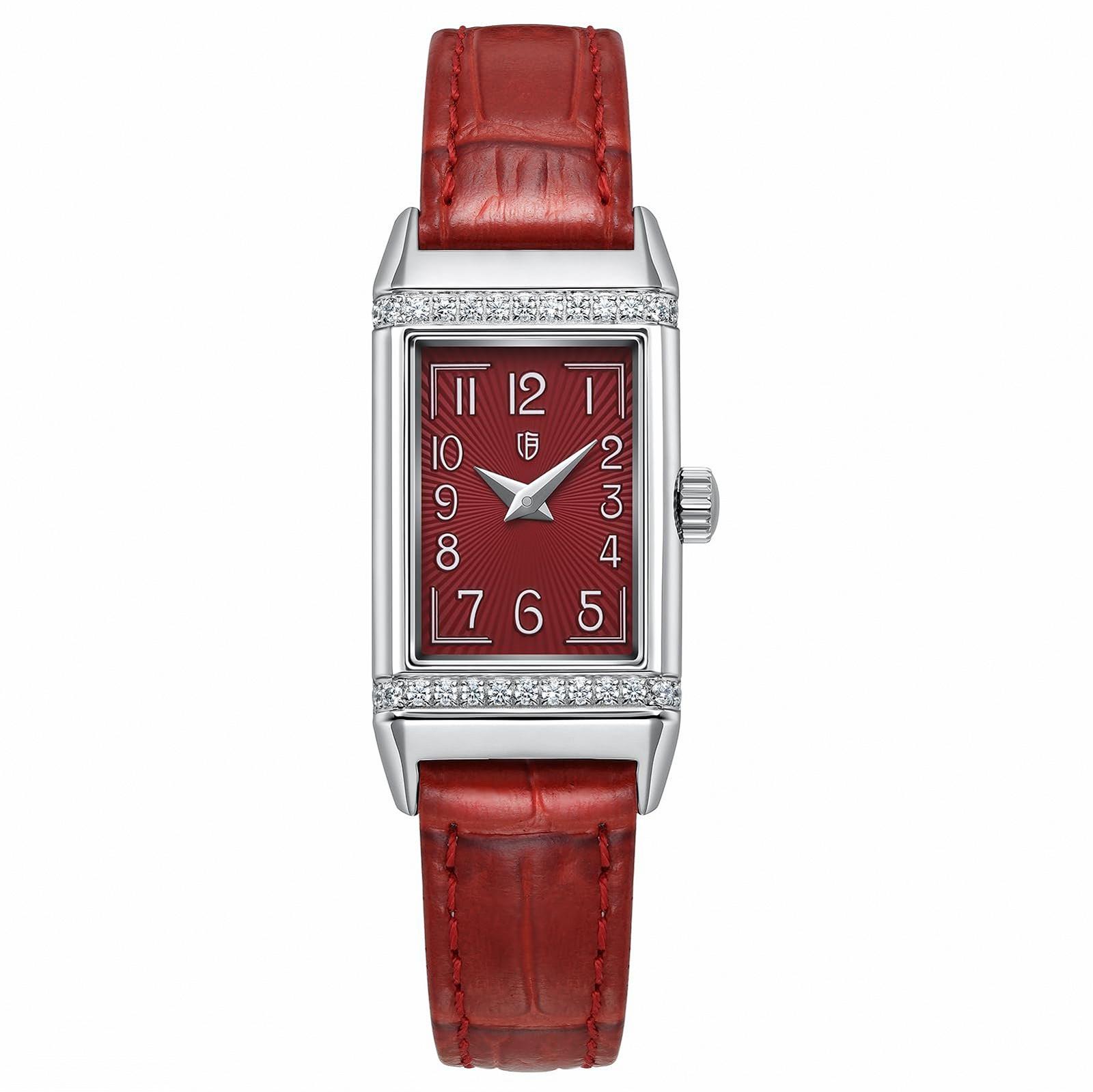 BERNY Женские прямоугольные часы Кварцевые часы Циферблат с арабскими цифрами Ремешок из натуральной кожи Водонепроницаемые, фото №8