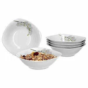 Миска для хлопьев Van Well Vanda White Orchid Набор из 6 штук, 300 мл, цветочный декор, белый - Фото 1