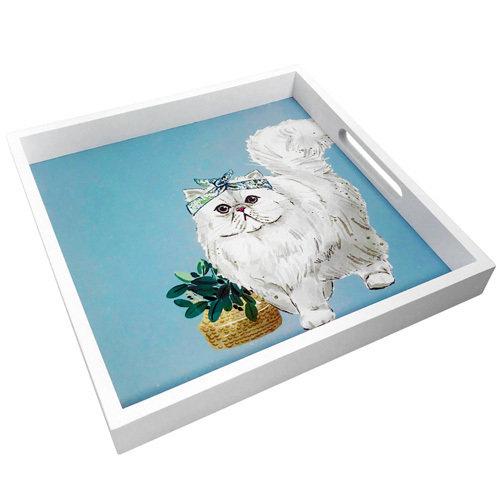 Подносы Presentville деревянный с принтом "Белая кошка" 33х33х4 см  PDN_19M013_WH, фото №1