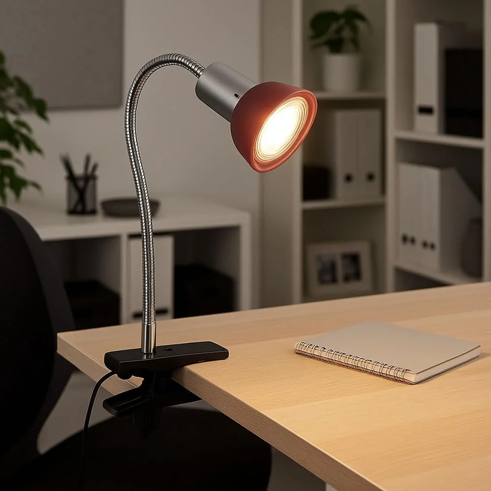 Лампа на прищіпці etc-shop LED з вилкою, рухома, 1 x LED 3 Вт 250 лм 3000 K, 34 x 9 x 6.1 см, срібляста з червоним склом [Набір із 4 шт.], фото №5