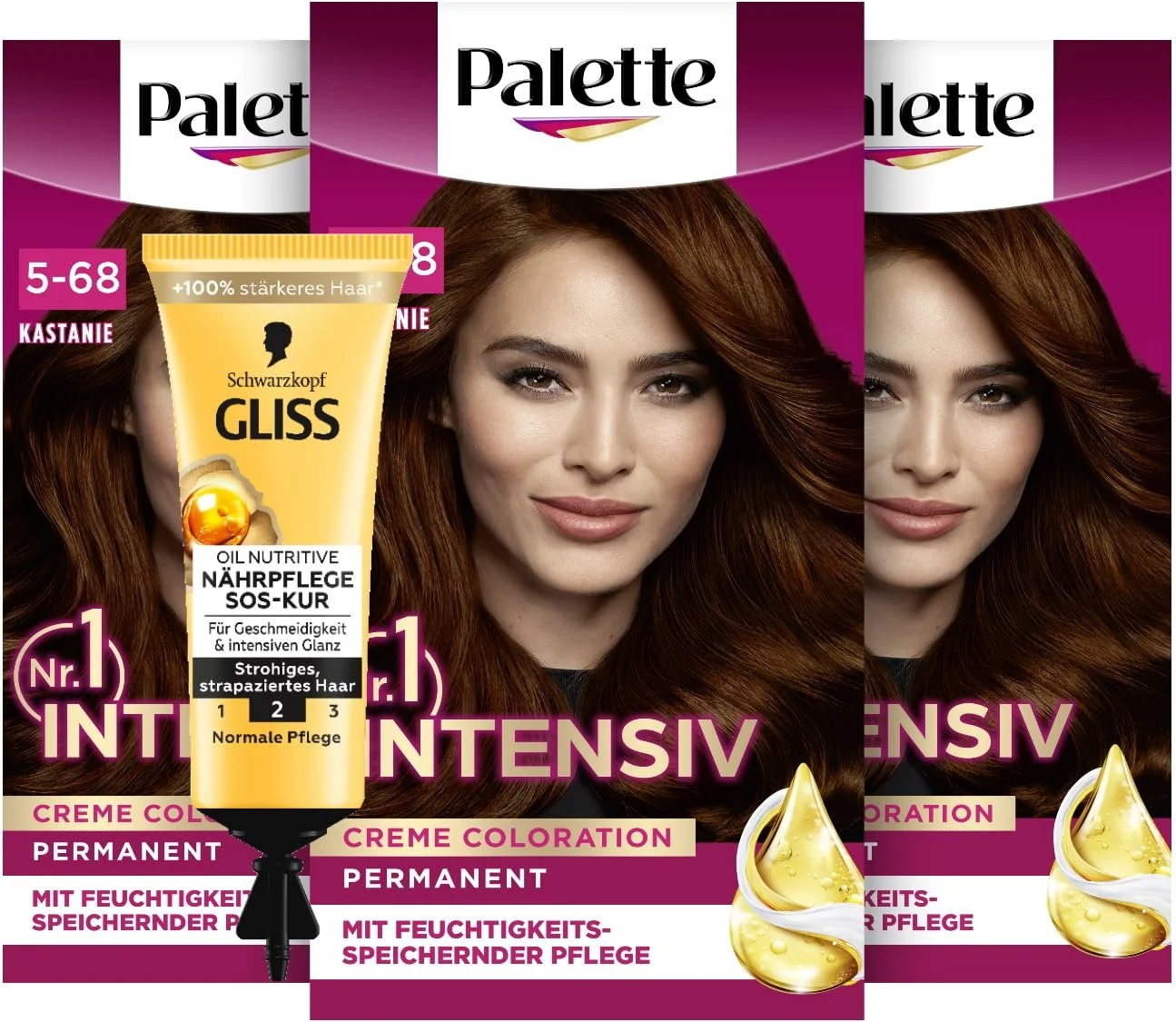 Краска для волос Palette Intensive Cream Colouration Каштан 5-680/650 (3 x 115 мл), фото №1 Краска для волос Palette Intensive Cream Colouration Каштан 5-680/650 (3 x 115 мл), фото №1