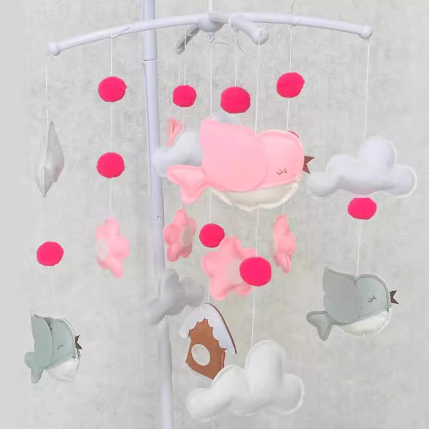 Мобиль для младенцев Pink Bird Детская Кровать, Мобильный Пеленальный Столик, Мобильная Деревянная Ветряная Звоночка, Мобильные Детские Ветряные Колокольчики с Фетровыми Шариками, Декор Для Детской, Подарок Для Новорождённого, фото №4